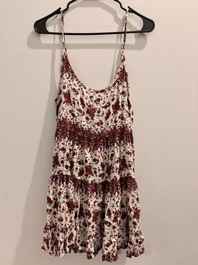 Brandy Melville White Mini Dress with Burgundy Rose Print